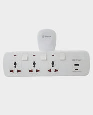 Sirocco 3 Way Universal Electrical Outlet Extender with 2 USB Ports | 2500W Max Load | Individual Power Switches | LED Indicator | Ideal for Home and Office | L6104 - White