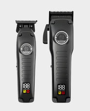 Kemei KM-1827 Professional Hair Clipper Set for Men | Double Blade | Smart LED Display | 9 Guide Combs | 2000mAh Battery | 240min Runtime | Corded and Cordless Use - Black