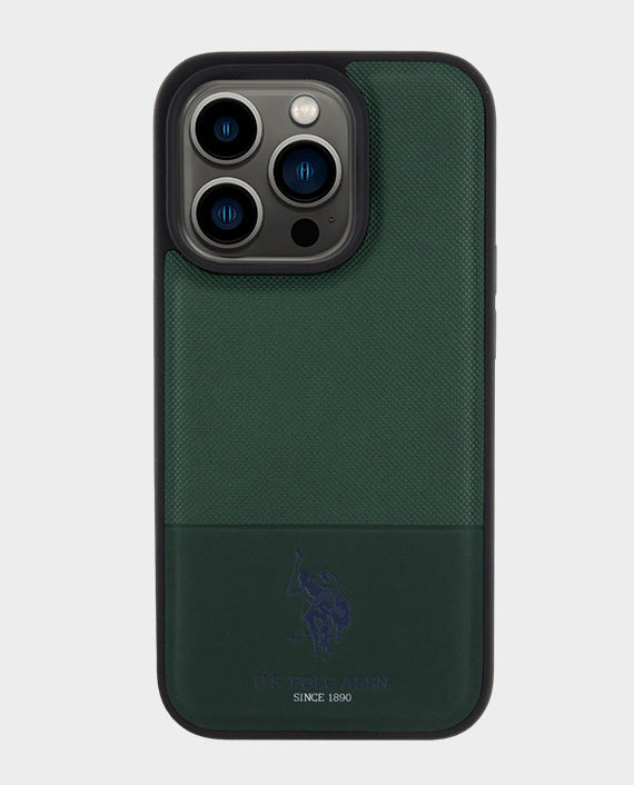 U.S. Polo iPhone 15 Pro PU Leather Mesh Pattern DH Case - Green