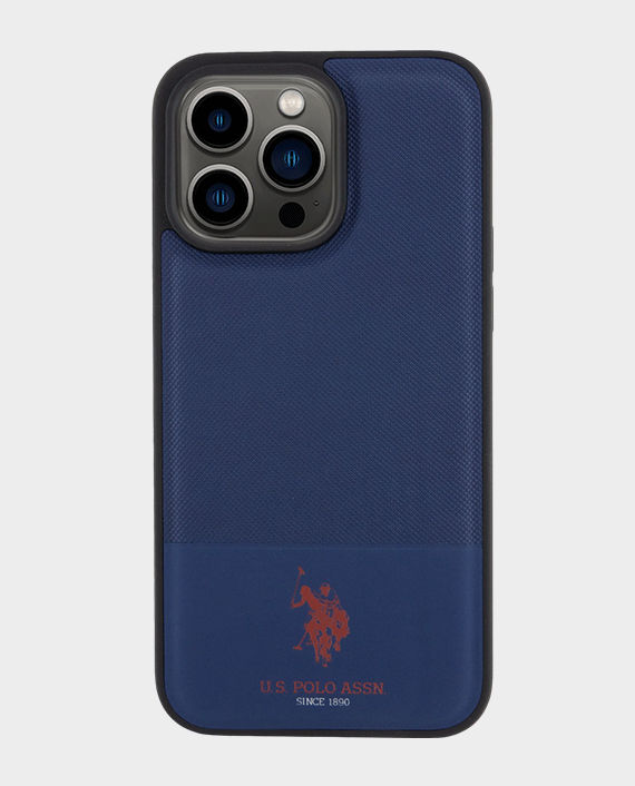 U.S. Polo iPhone 15 Pro PU Leather Mesh Pattern DH Case - Navy