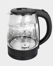 Impex STEAMER 1805 Electric Glass Kettle | 1.8L Capacity | High Boron Glass Body and Triple Thermostat Safety | 1500W Fast Boil | 360° Rotatable Base - Black/Clear