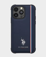 U.S. Polo iPhone 15 Pro PU Leather Case with DH Tricolor Line (Navy) in Qatar