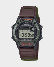 CASIO Men’s Sports Digital Watch | Brown & Green Leather/Cloth Strap | Resin Case | 50m Water Resistant | W-220HF-3AVDF – Grey Dial