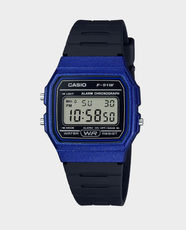 CASIO Classic Digital Watch | Water Resistant | Black Resin Band with Adjustable Buckle | Blue Resin Case | F-91WM-2ADF - Blue
