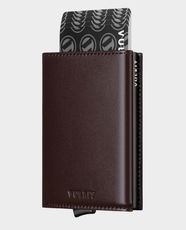 VULKIT VC208P Genuine Leather Tri-Fold Wallet | No Back Zipper Slot | Holds 1–10 Embossed or Non-Embossed Cards | Magnetic Strip Closure & Side Slide Button | Quick Access Mechanism - Espresso