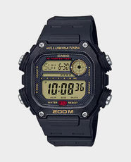 CASIO Sports Digital Watch | 200m Water Resistant | Sporty Design | Black Resin Strap | DW-291H-9AVDF - Gold Dial