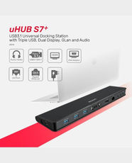 UNITEK uHUB S7+ 7-in-1 USB-C Ethernet Hub with MST Triple Monitor | 5 Gbps Data Transfer Speed | Silicone Surface | Ethernet Upto 1000 Mbps | D001A - Black