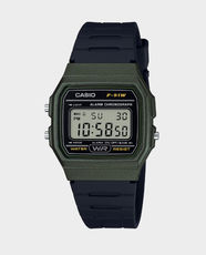 CASIO Classic Digital Watch | Water Resistant | Black Resin Strap with Adjustable Buckle | Green Resin Case | F-91WM-3ADF - Green Dial