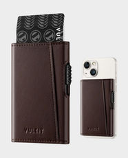VULKIT VC312 MagSafe Wallet | Magnetic RFID Blocking | Compatible with iPhone | Holds 1–6 Embossed or Non-Embossed Cards | Strong Magnetic Lock | Quick Pop-Up Slider Access - Espresso