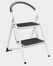Sirocco 2 Steps Foldable Ladder | 150Kgs Max Load Capacity | Anti-Slip Plastic Mat on Step | 25mm Tube | Lightweight Design | Ideal for Everyday Household Tasks | 2061BGS - White/Black