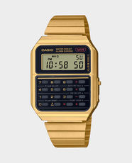 CASIO Vintage Digital Calculator Watch | Water Resistant | Stainless Steel Band with Adjustable Clasp | Resin / Gold Tone Case | CA-500WEG-1ADF - Black Dial