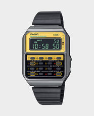 CASIO Vintage Digital Calculator Watch | Water Resistant | Stainless Steel Band with Adjustable Clasp | Resin / Chrome Plated Case | CA-500WEGG-9BDF - Yellow and Black