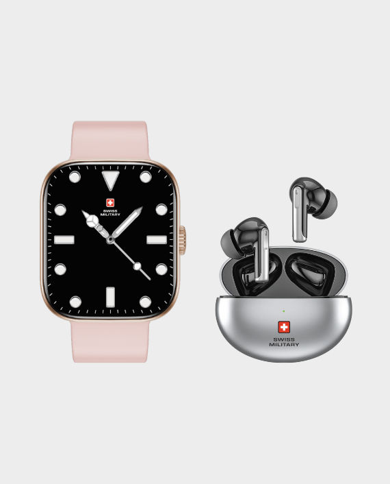 Swiss Military Alps 4 Smartwatch Rose Gold with Pink Silicon Strap + Swiss Military Victor 3 ENC True Wireless Earbuds - Black