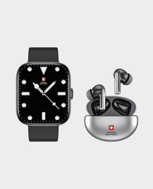 Swiss Military Alps 4 Smartwatch Black + Victor 3 ENC True Wireless Earbuds bundle in Qatar