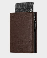 VULKIT VC302 Numbered Limited Edition Side Slider Mechanism Magnetic Strip Closure Tri-Fold Wallet | Holds 5-6 Cards | Magnetic Closure and Side Slide Button | RFID Blocking Technology - Dot-Pattern-Brown