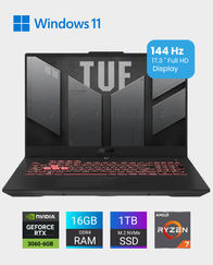 ASUS TUF Gaming A17 / FA707RM-HX027W / AMD Ryzen R7-6800H / 16GB RAM / 1TB SSD / 6GB NVIDIA GeForce RTX 3060 / 17.3-inch FHD (1920×1080) 144Hz / English Arabic Keyboard / Windows 11 Home – Jaeger Gray