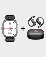 Swiss Military Smartwatch Alps Sport with Red Buttons Gunmetal Black Frame and Black Silicon Strap + Delta7 Pro Buds | AMOLED Touch Display | Long Battery Life | Splash and Dust Resistant | AI Voice Assistant - Black