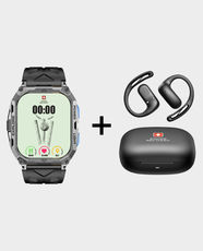 Swiss Military Smartwatch Alps Sport with Blue Buttons Gunmetal Black Frame and Black Silicon Strap + Delta7 Pro Buds | 1.97 Inch AMOLED Display | Long Battery Life | Splash and Dust Resistant | AI Voice Assistant - Black