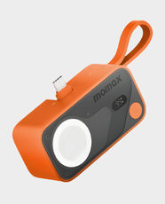 Momax 1-Power X Pro Mini+ 5000mAh Power Bank | Integrated Foldable USB-C Plug and Built-In USB-C Cable with Apple Watch Fast Charger | 20W USB-C PD Fast Charging | Digital Display | Compact and Lightweight Design - Orange