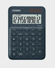 CASIO Mini Desk Type Calculator | 12-Digit Large Display | Solar and Battery Powerd | Independent Memory | Time and Tax Calculation Functions | MS-20UC-JBU-W-DC - Seigaiha Blue