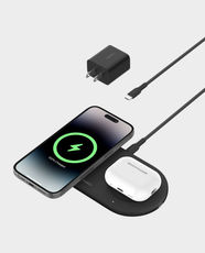 Belkin BoostCharge Pro 2-in-1 Magnetic Wireless Charging Pad with 15W Qi2 | 5W USB-C Port | MagSafe and Qi2 Compatible | Recycled Materials | WIZ021MYBK - Black