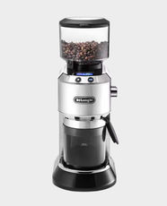 DeLonghi Dedica Electric Coffee Grinder | 18-Level Adjustable Grind Size | Stainless Steel Burrs | LCD Display with Grind Settings | Dual Grinding Plates | Grind for 1-14 Cups | KG521.M - Metal Steel