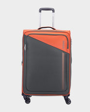 American Tourister Dashway Soft Trolley Luggage | 58cm Size | Expandable Storage | Polyester Material | TSA Combination Lock | 4 Spinner Wheels | DuoSaf™ Security Zipper | Inner Mesh Zippered Divider - Dark Orange/Grey