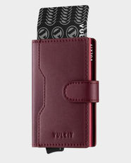 VULKIT VC207 RFID Blocking Bifold Wallet with ID Window and Magnetic Button | Aluminum and Faux Leather | Holds 5 Cards and Cash - Wine