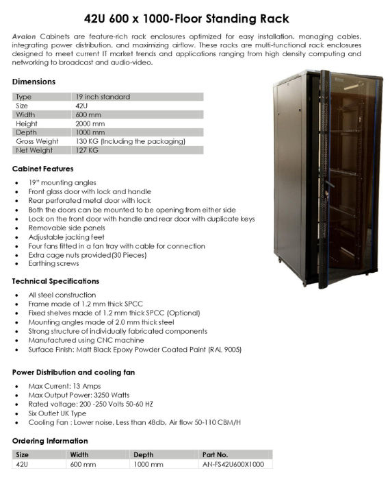 Buy Avalon 42U 600x1000 Network Rack Cabinet Matte Black in Qatar ...