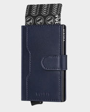 VULKIT VC207 RFID Blocking Bifold Wallet with ID Window and Magnetic Button | Aluminum and Faux Leather | Holds 5 Cards and Cash - Navy