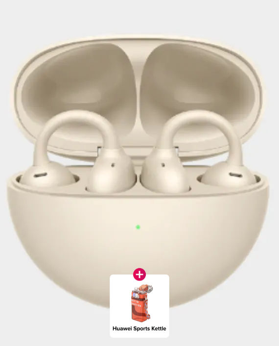 Huawei FreeClip Earbuds | Long Lasting Battery | AI Crystal Clear Sound | IP54 Resistance to Dust & Water (Huawei Sports Kettle) - Beige