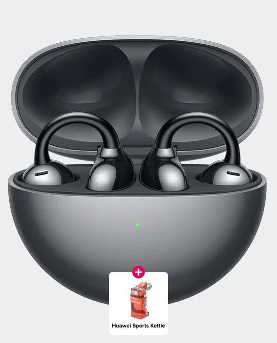 Huawei FreeClip Earbuds | Long Lasting Battery | AI Crystal Clear Sound | IP54 Resistance to Dust & Water (Huawei Sports Kettle) - Black