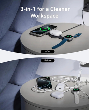 Anker MagGo 3-in-1 Foldable Wireless Charging Pad with USB-C to USB-C cable | 15W | Qi2 Certified | B25M8H11 - Black