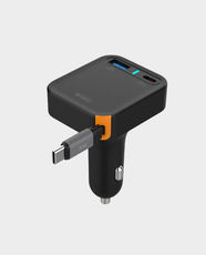 WiWU Helix 65W Fast Car Charger | Built-In 70cm Retractable USB-C Cable | 1 x USB-C Port and 1 x USB-A Port | PD and PPS Fast Charging | Aluminum Alloy Body | Ambient Ring Light | WI-CC033 - Black