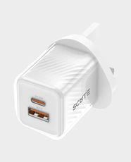 Scute AD13 30W GaN Fast Charger | USB-C PD & USB-A Ports | UK Plug | Fireproof PC Material | Over-Charge & Short-Circuit Protection | Compatible with iPhone, iPad, Android Phones & Tablets - White