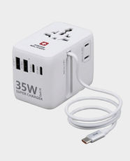 Swiss Military International Travel Adaptor with Inbuild Cable | 35W GaN III Technology | USB-C and USB-A | Works with USA/JP Socket | SM-TC-35W-GAN-MINI-CABLE-WHI - White