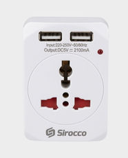 Sirocco Universal Adapter with 2 USB Ports | 13A Rated Current | 2.1A Dual USB Output | 220-250V Input | 1 x Red Power Indicator | 816BU - White