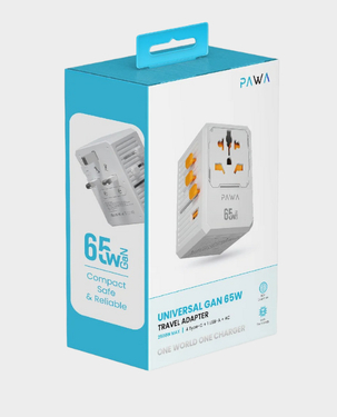 Pawa Universal GaN Travel Charger | PD 65W | GaN Technology | 4 USB-C and 1 USB-A Port |  | PW-TCUTA65W-WH - White