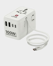 Swiss Military International Travel Adaptor with Inbuild Cable | 100W GaN III Technology | USB-C and USB-A | Works with USA/JP Socket | SM-TC-100W-GAN-MINI-CABLE-WHI - White
