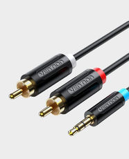 Vention 3.5mm Male to 2RCA Male Audio Cable | 5m Length | Hi-Fi Stereo Sound | PVC Jacket & Shell | Thickened Gold-Plated Connector | Compatible with 3.5mm Devices to RCA Audio Equipment | BCLBJ - Black