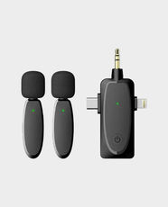 3-in-1 Wireless Microphone System | Dual Microphones + Universal Receiver | 2.4GHz Wireless Transmission | Smart Noise Cancellation | Omni-Directional Pickup | Ideal for Vlogging, Streaming and Broadcasting - Black