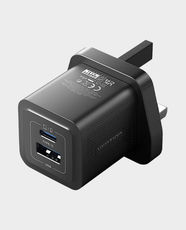 Vention 30W GaN 2-Port Wall Charger | USB C + USB A | PD 3.0 & QC 3.0 Fast Charging | Compact Gallium Nitride Technology | UK 3-Pin Plug | FEQB0-UK - Black