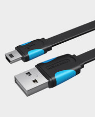 Vention Flat USB 2.0 A Male to Mini 5-Pin Male Cable | 0.5m Length | High-Speed 480Mbps Data Transfer | Nickel-Plated Connectors | Compatible with Cameras, MP3 Players, Car DVR & Mobile HDD | VAS-A14-B050 - Black