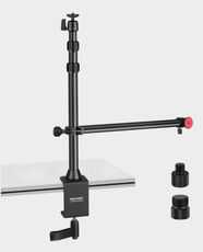 NEEWER TL253A/CR221A Tabletop Stand with Auxiliary Holding Arm | Adjustable Height Desk Mount | 360° Ball Head | C-Clamp Mount | Aluminum Alloy Build | For Camera, Ring Light and Smartphone - Black