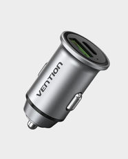 Vention Dual-Port USB-C and USB-A Car Charger | 18W and 20W Fast Charging | Anti-slip Clips for Secure Connection | Aluminum Alloy Housing | Blue LED Indicator | Multi Protection System | FFBH0 - Gray