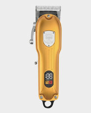 Kemei KM-802 Metal Body Professional Men Hair Clipper | 4-Gear Adjustable Blade | LED Power Display | Stainless Steel Blades | R-Type Fillet Bit | 1800mAh Battery | 3 Hours Runtime | USB Fast Charging - Gold