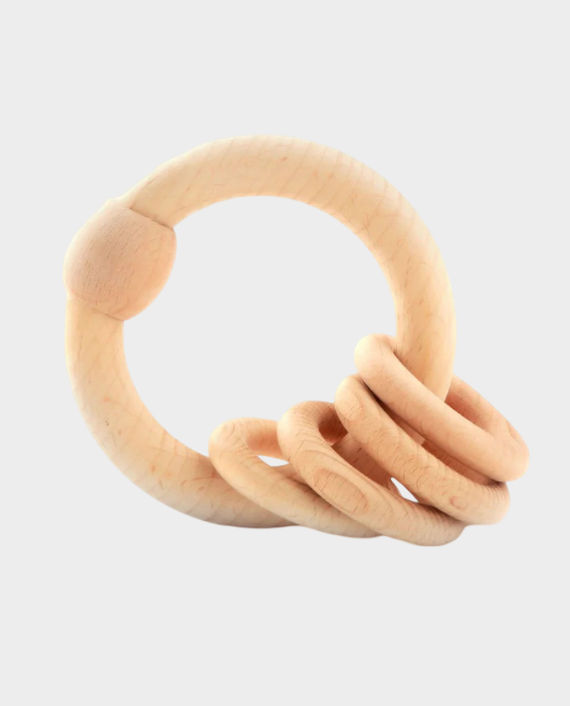 Buy Ariro Wooden Rattle - Dumbbell with bell in Qatar - AlaneesQatar.Qa