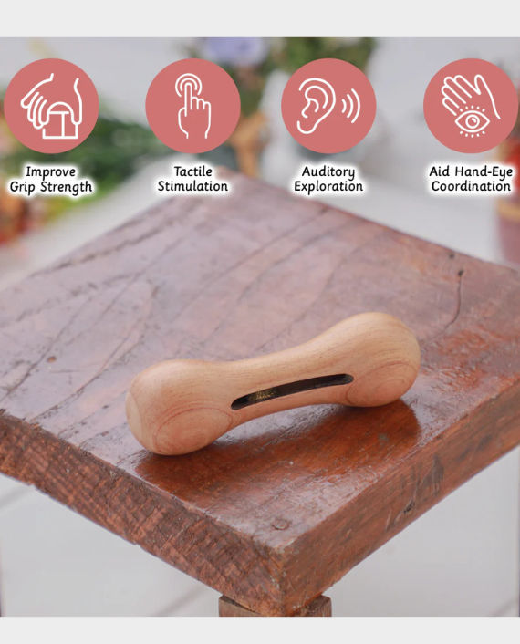 Buy Ariro Wooden Rattle - Dumbbell with bell in Qatar - AlaneesQatar.Qa