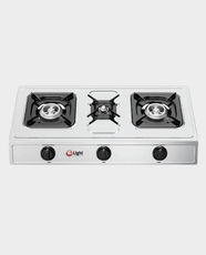 Mr Light 3 Burner Gas Stove | Blue Flame Technology | Automatic Ignition | Cast Iron Pan Support | Stainless Steel Body | MRGB3B03SS - Silver