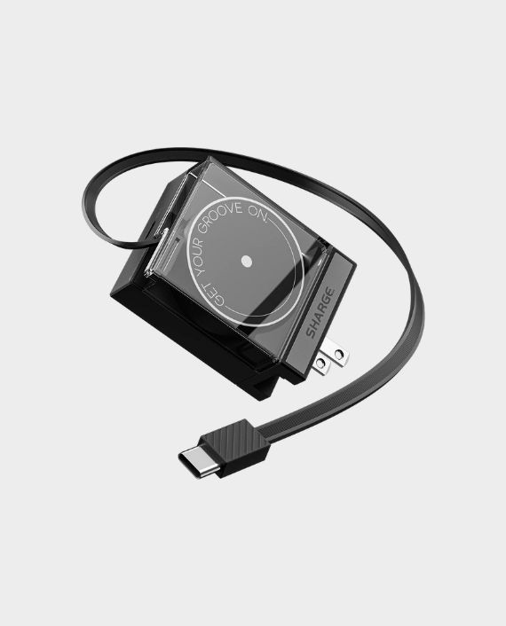 Sharge Retractable 65 Dual-port 65W Fast Charger With Built-in USB-C Cable |  PD 2.0 | GaN Technology - Black